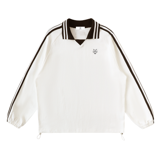 ACEWOLF® STRIPED COLLAR SWEATSHIRT - WHITE
