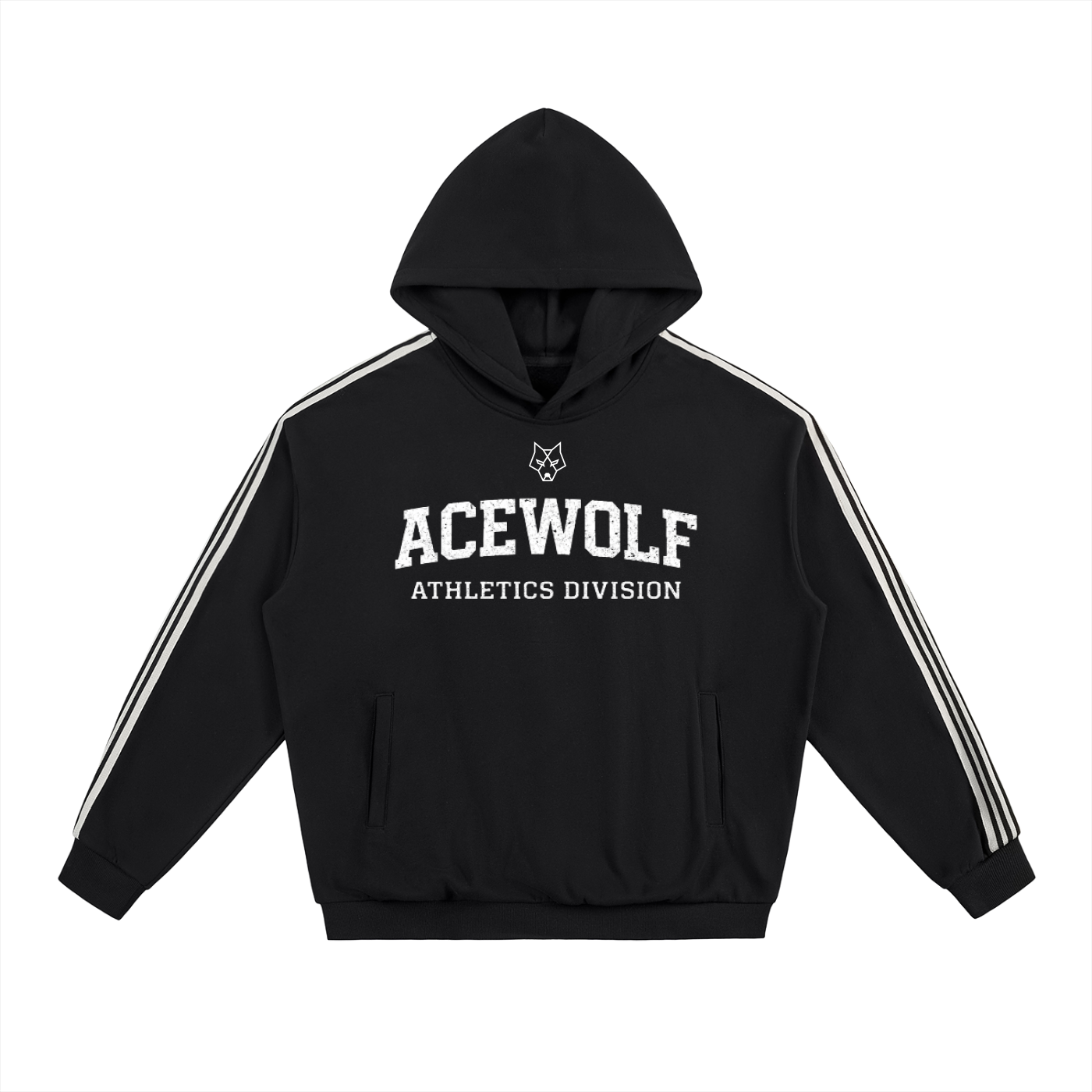 ACEWOLF® WOLFLINE DROP-SHOULDER HOODIE - BLACK
